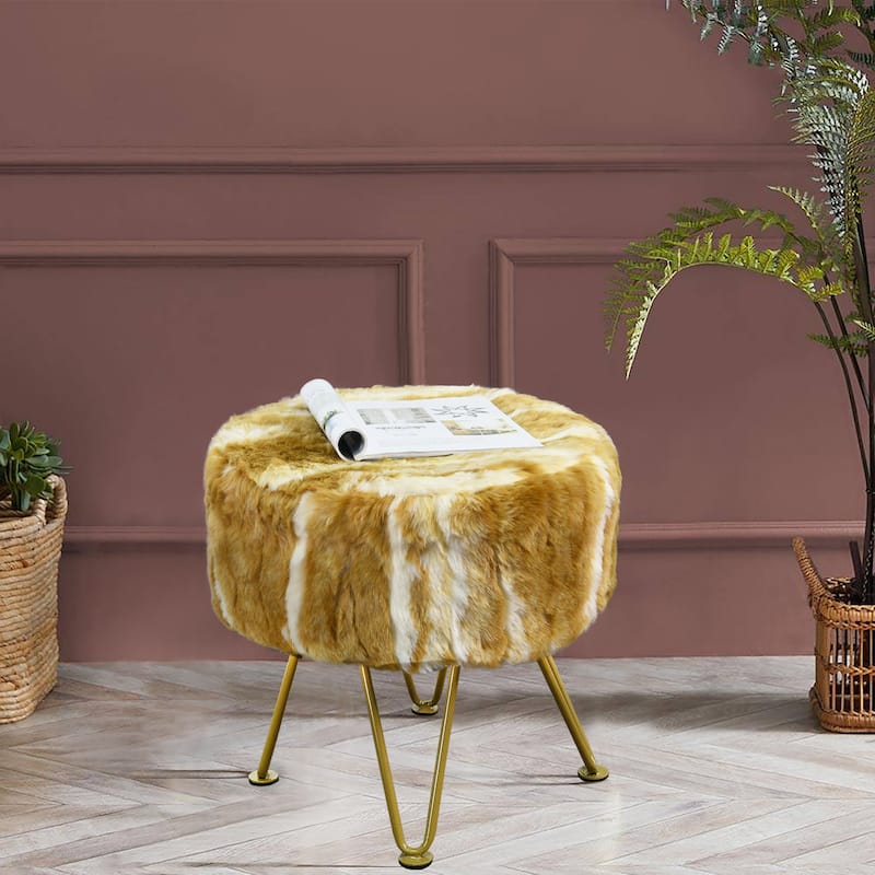Home Soft Fauxfur Ottoman Round Fuzzy Entryway Bench 18"x18"x18"