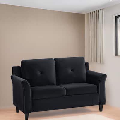 Affordable Tufted Sofa & Loveseat – Black Microfiber Couch for Small Spaces