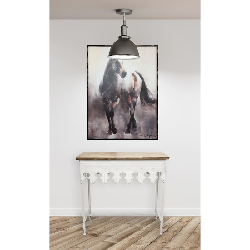 Zinc-Finished Metal and Wood Scalloped Edge Sofa Table