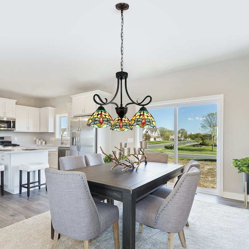 Tiffany-Style Dragonfly Design 3-light Dark Bronze Chandelier