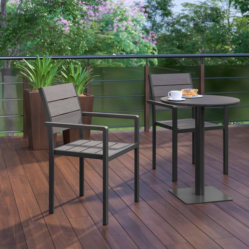 Commercial Grade Outdoor Faux Teak Patio Dining Chair with Arms