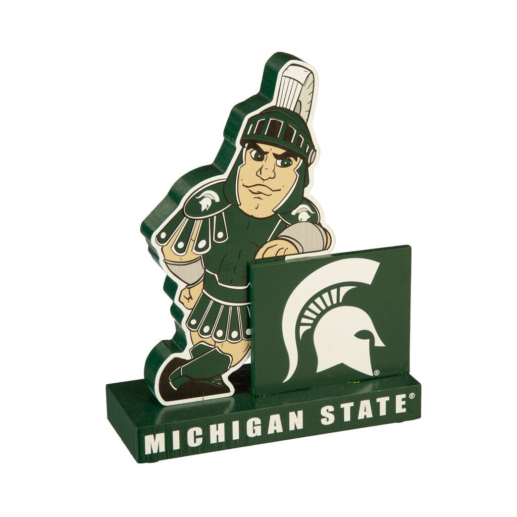8 in. Wooden Mascot Statue with Team Logo, Michigan State University