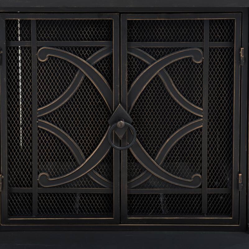 Sunjoy Smith Collection Outdoor Patio Wood Burning Steel Fireplace with Chimney, Spark Screen, Fire Poker, and Removable Grate