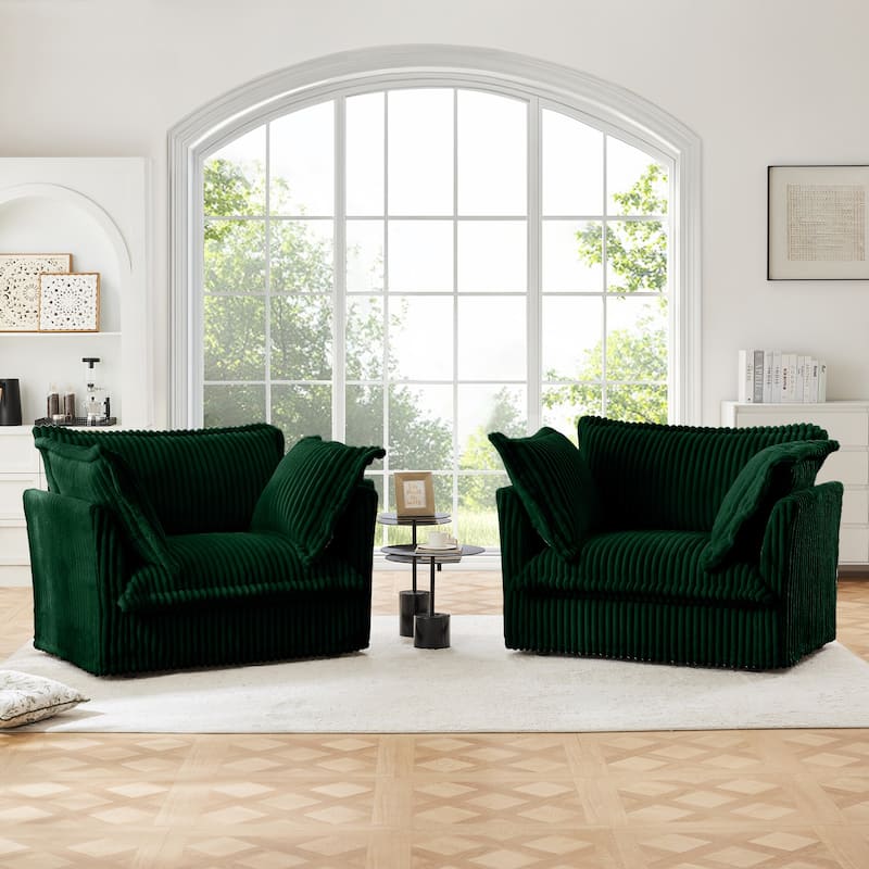 Leisure Armchair with Removable Covers, Accent Chair with Deep Seat, Lounge Chair with High Back Pillows, Set of 2 - Green