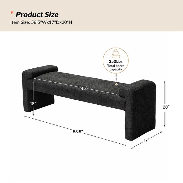 dimension image slide 2 of 5, Roland Modern 58.5''W Upholstered Bedroom Bench by HULALA HOME