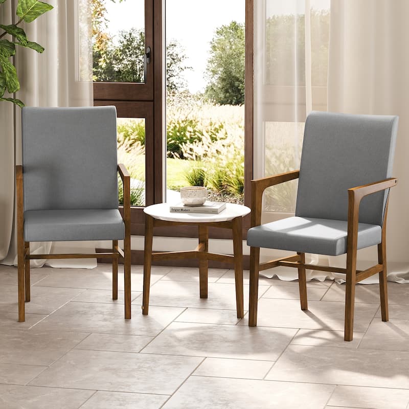 Grey Rubber Wood Upholstered Armchairs with Foam Cushions Set of 2 - 25.5" x 20.5" x 37"