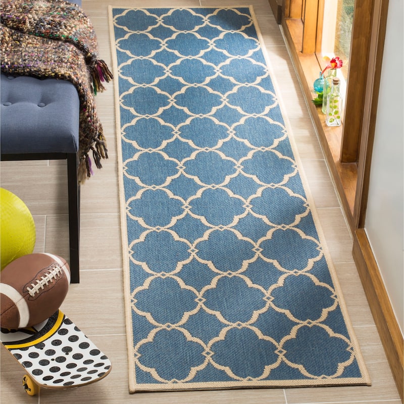 SAFAVIEH Linden Gaye Indoor/ Outdoor Waterproof Patio Backyard Rug. - 2'2"x8' Runner - Blue/Creme