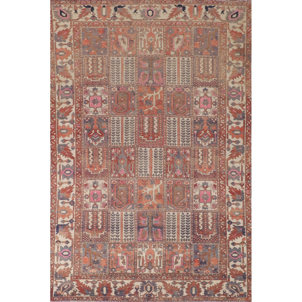 Bakhtiari Persian Vintage Rug Handmade Garden Design Wool Carpet - 6'5"x 10'0"