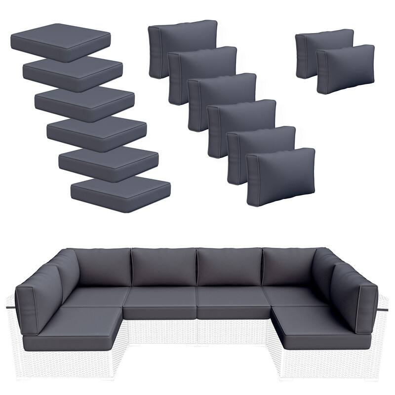 14 Piece Outdoor Furniture Replacement Cushions,Patio Seat Cushions - Dark Gray