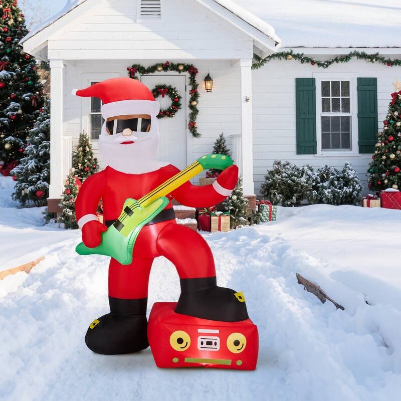 7.5FT Lighted Christmas Black Santa Playing Electric Guitar Inflatable Decoration