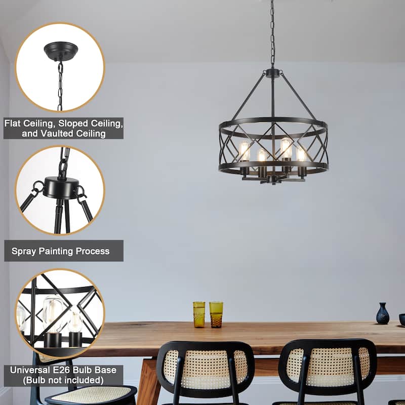 4-Light Circle Hanging Candlestick Linear Foyer Chandelier Lighting Fixture for Dining Room Kitchen Island