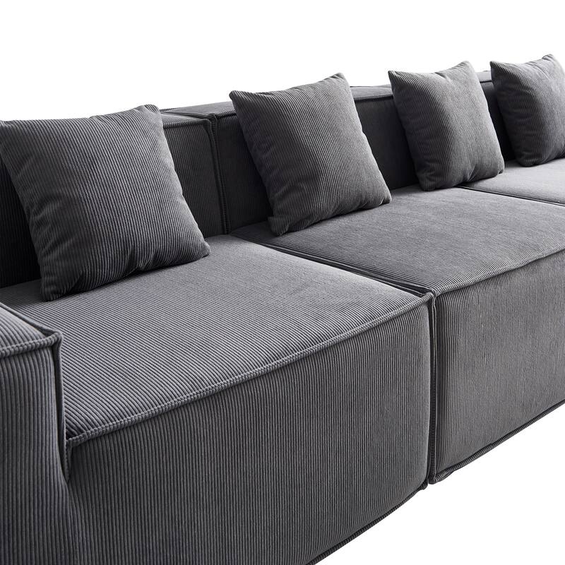 109" Corduroy Modular L-Shaped Sectional Sofa with Reversible Ottoman Included, Deep Seat Cushions