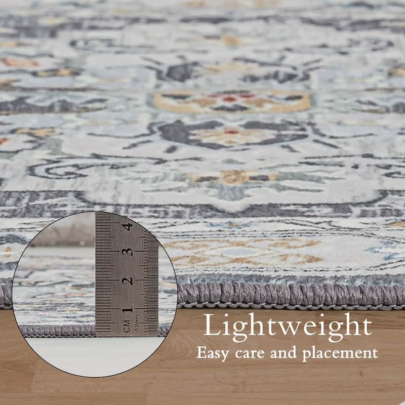 Non-Slip Machine Washable Grey Yellow Cream Multicolor Area Rug