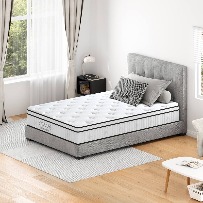 Twin Size Mattress,12 Inch Hybrid Mattress, Individually Pocketed Innerspring, Medium Firm - White
