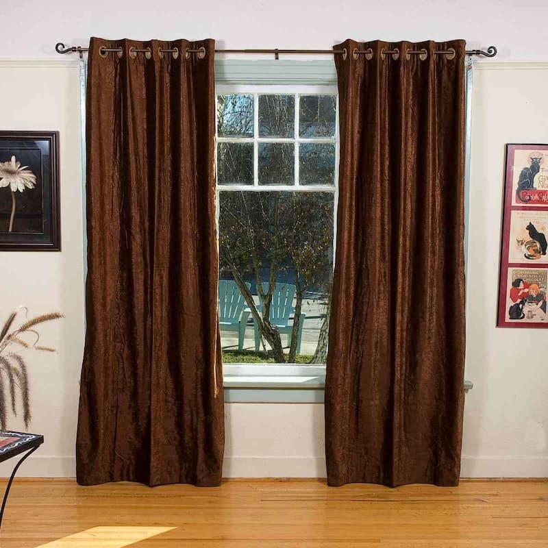 Brown Ring / Grommet Top Velvet Curtain / Drape / Panel - Piece - 60" W X 120" L (Lined) - 120 Inches