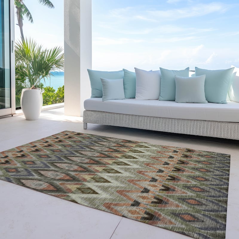 Machine Washable Indoor/ Outdoor Chantille Geometric Boho Rug