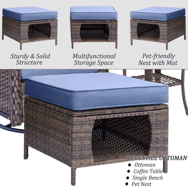 5 Piece Outdoor Wicker Patio Conversation Chair with Ottoman Set