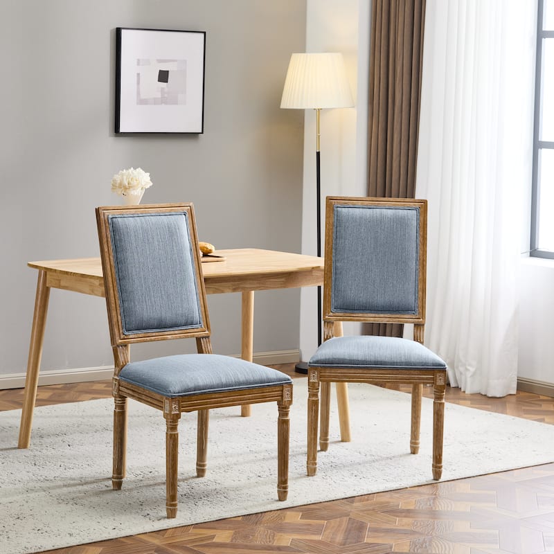 [Set of 2] French Country Dining Chairs - Elegant Cane Backrest & Upholstered Seats with Fluted Legs, Solid Rubberwood Frame