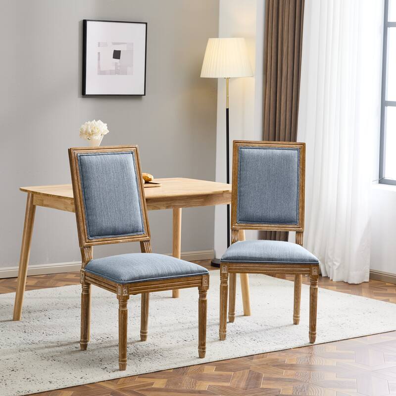 [Set of 2] French Country Dining Chairs - Elegant Cane Backrest & Upholstered Seats with Fluted Legs- Solid Rubberwood Frame