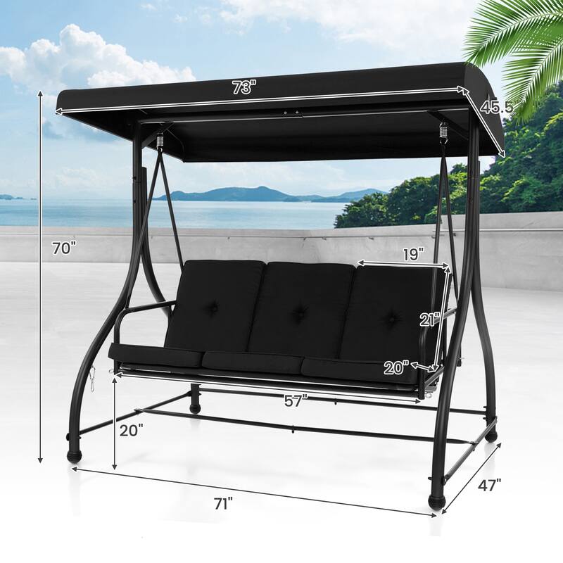 3 Seat Outdoor Porch Swing with Adjustable Canopy - 71" x 47" x 70"