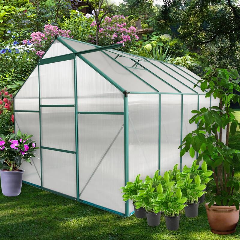 6x12 FT Polycarbonate Greenhouse Raised Base and Anchor Aluminum Duty Walk-in Greenhouses for Outdoor Backyard in All Season