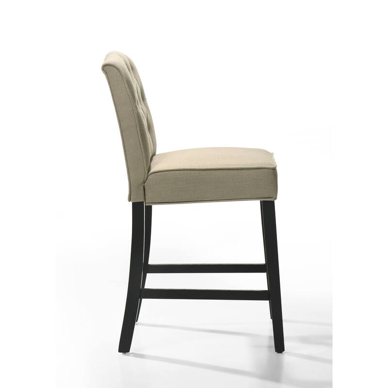 Set of 2 Beige Fabric Counter Height Chairs with Black Finish Legs