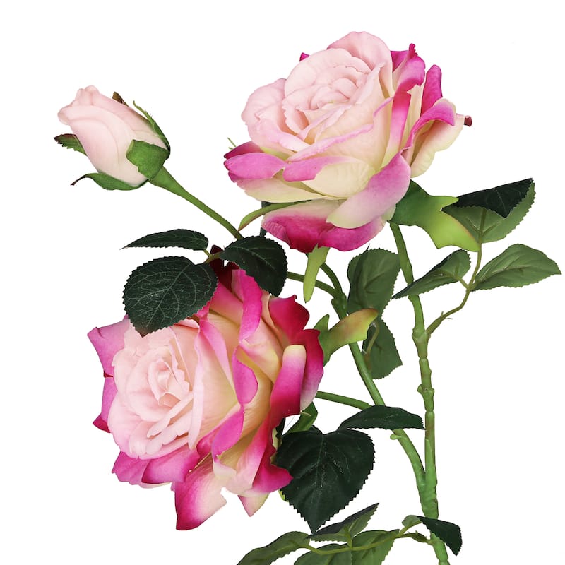 Set of 2 Blush Fuchsia Artificial Velvet Elegant Rose Flower Stem Spray 32in - 32" L x 7" W x 7" DP