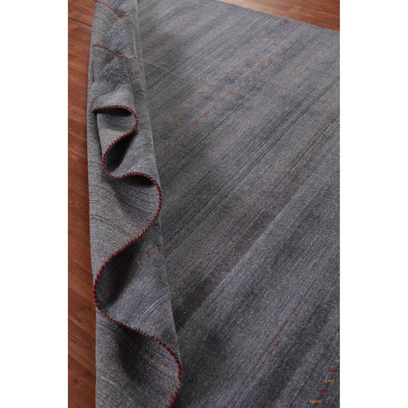 Hand Knotted Oriental 100% Wool Carpet Tribal Tribal Greys & Charcoal Gabbeh Area Rug - 9' 6'' X 8' 1''
