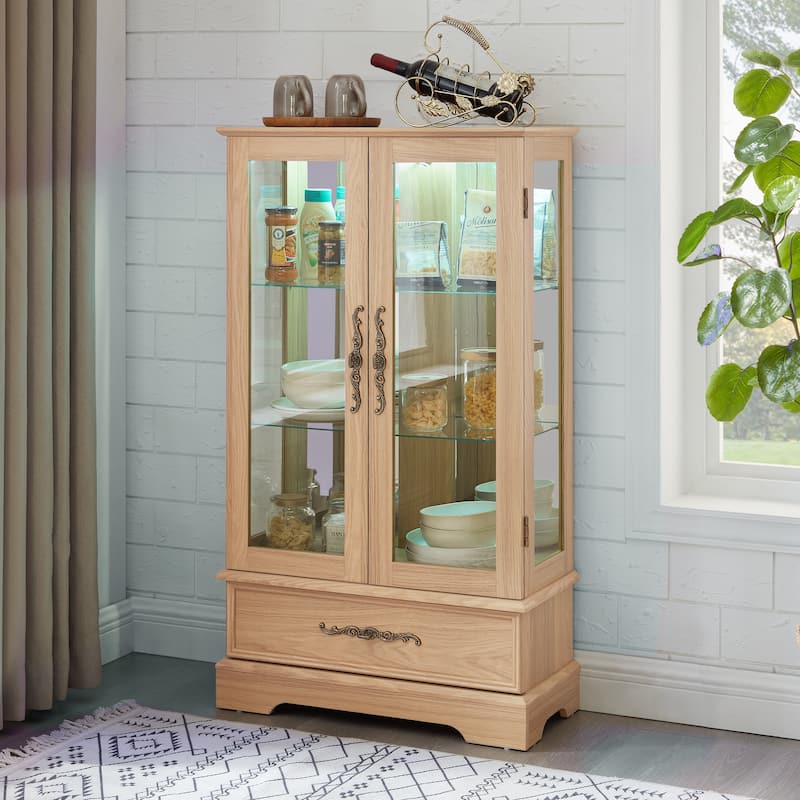 GDF Studio - Lighted Curio Cabinet with Adjustable Shelves and Built-In Drawer.