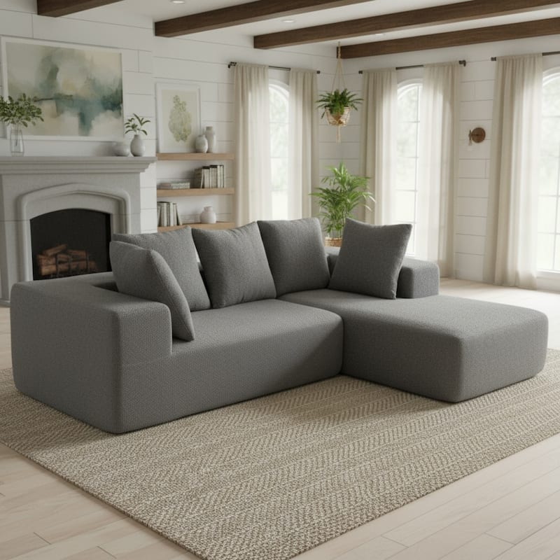 Modular Compressed Couch L-shaped Sectional Sofa with Chaise - Grey+Blue