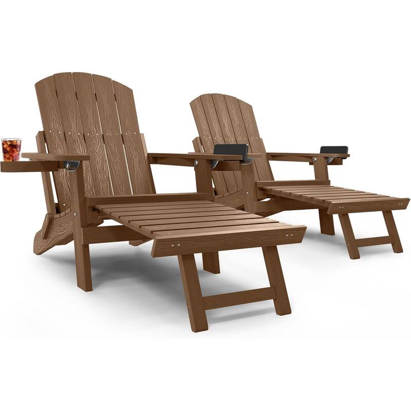 WINSOON Set of 2 HIPS Folding Adirondack Chair with Adjustable Backrest and Retractable Ottoman