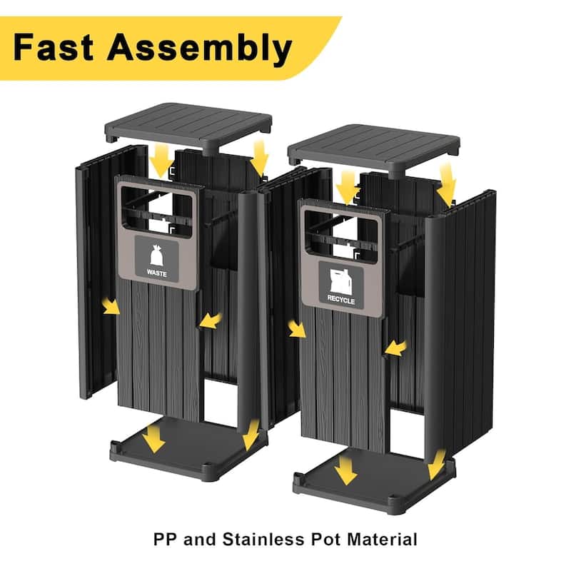 Outdoor Double Barrel Trash Can,Waterproof Resin Garbage Can with Garbage Labels,Durable Waste Bin for Porch, Kitchen