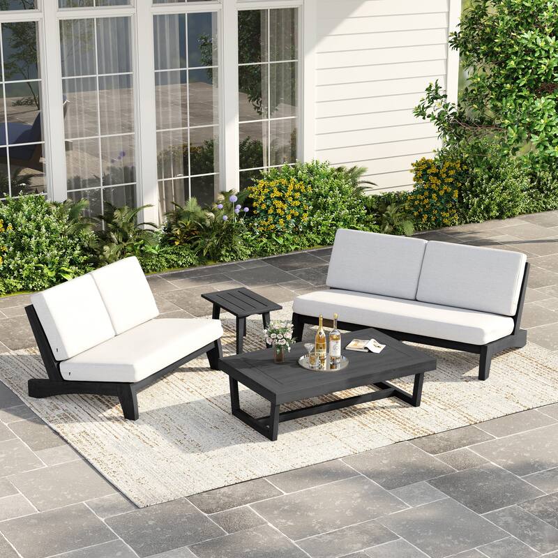 Casual Teak Outdoor Patio Conversation Set with Cushioned Sofa Loveaseat