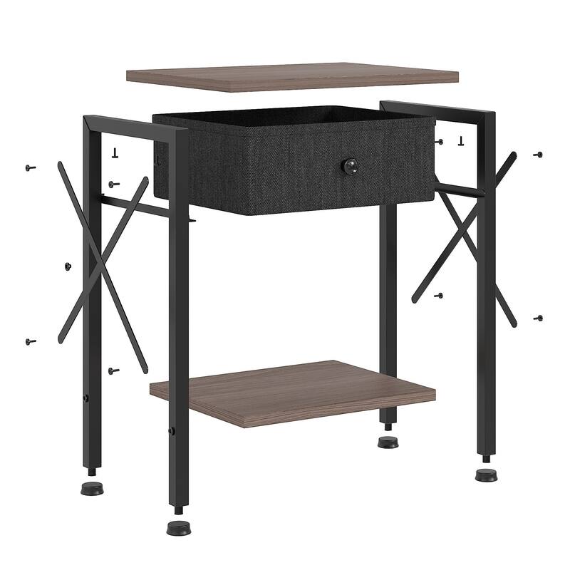 VECELO X Frame Nightstand with Removable Fabric Drawer Easy to Clean Nightstand Multifunctional End Table with Open Shelf