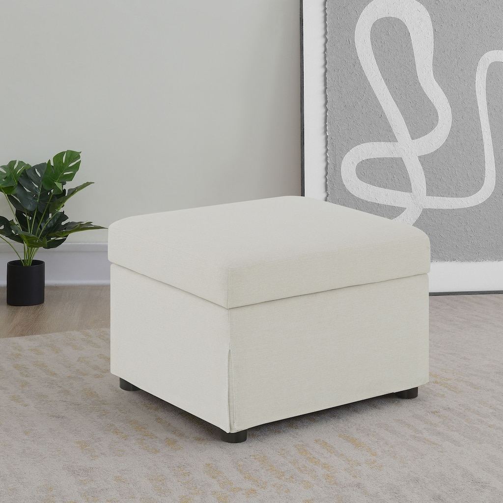 Merced Beige Upholstered Hydraulic Lift Top Storage Ottoman
