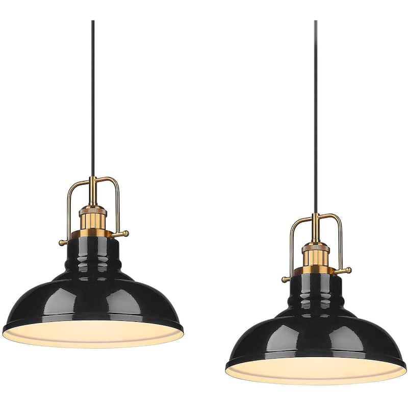 2 Pack Modern Pendant Lights with Metal Dome Lampshade - Black/Gold