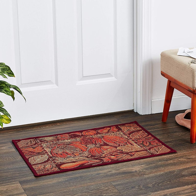 Violet Linen Fall Harvest Collection - Tapestry Pumpkins and Autumn Leaves Design - 19" X 27" Area Rug - 19" x 27"