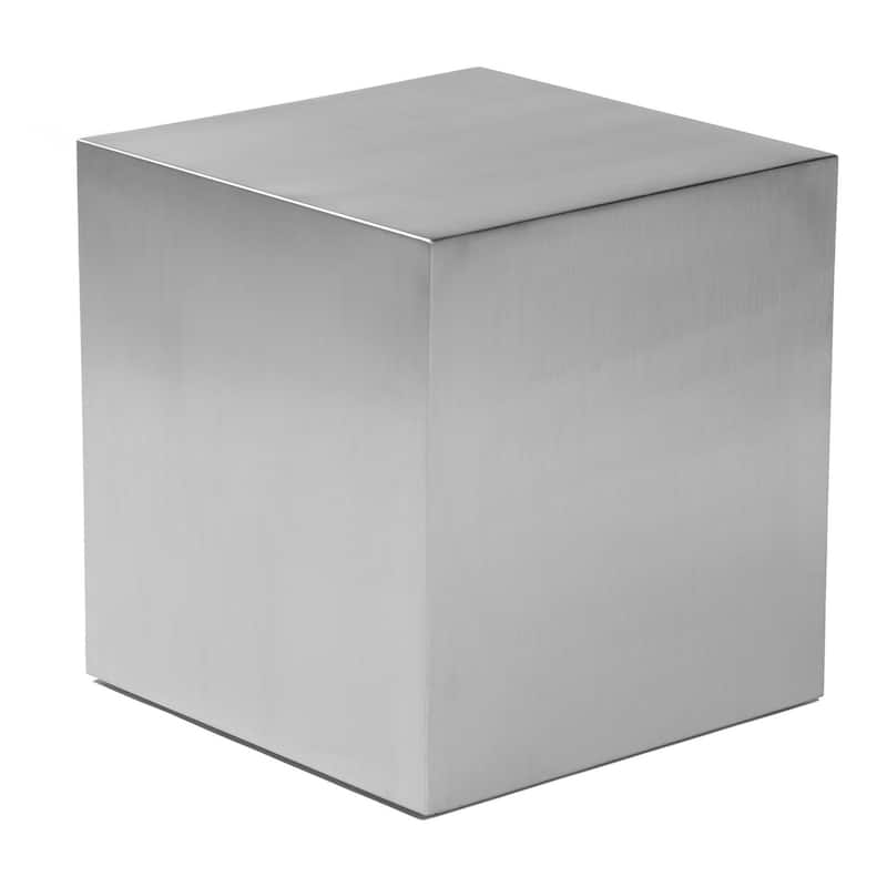 Brioni 16 Inch Side End Table, Square Top, Brushed Silver Metal Frame