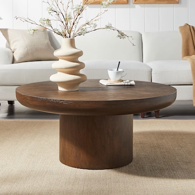 Modern Coffee Table Farmhouse Round Coffee Table Sofa Side Table with Wood Veneer Design, for Living Room‌
