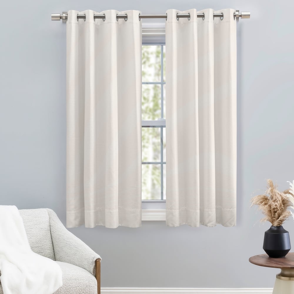 Premium Grasscloth Soft Sheen Grommet Short Curtain Panel w/ Pull Wand