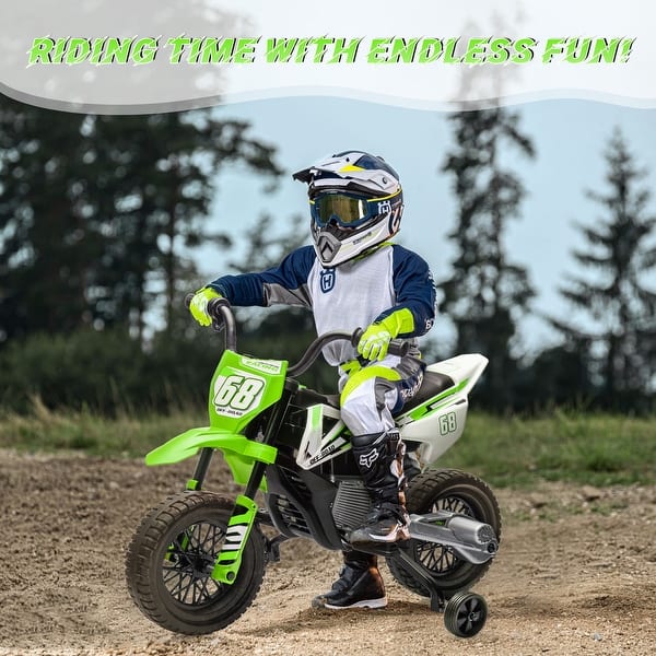 slide 2 of 20, 12V Kids Dirt Bike,Electric Ride on Motorcycle with Training Wheels,Spring Suspension & Music, Electric Dirt Bike Ride on Toys