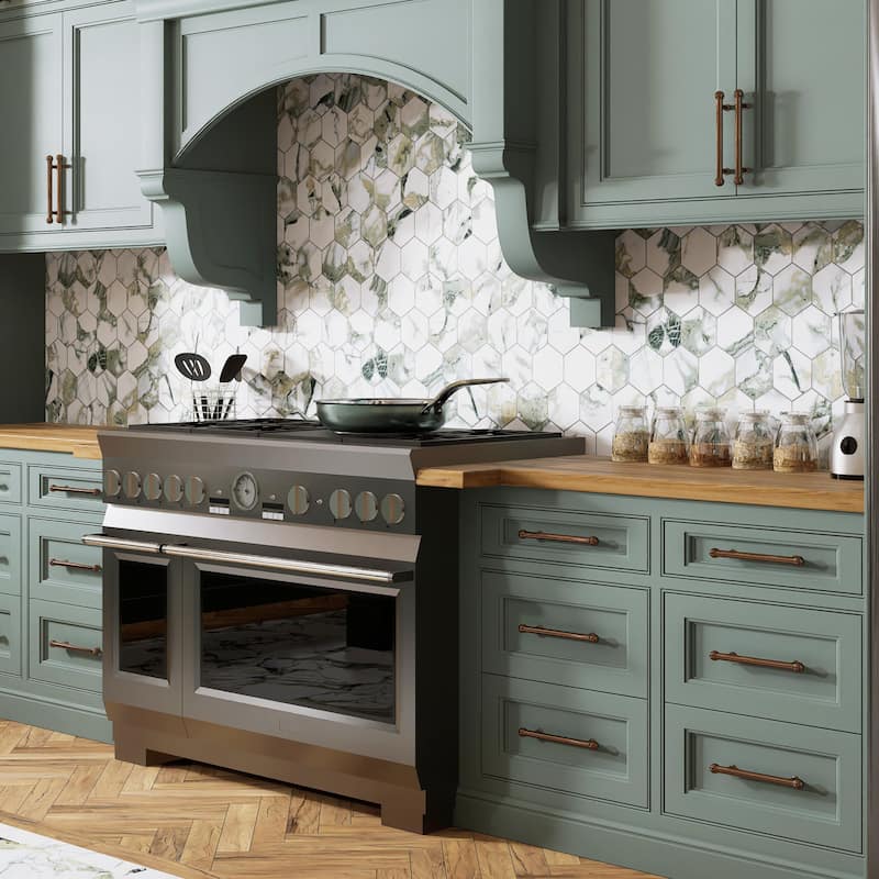 Merola Tile Touche 4" Hex Jade 11-3/4" x 13-5/8" Porcelain Mosaic Floor and Wall Tile - (1 Tile) - Green - (1 Tile)