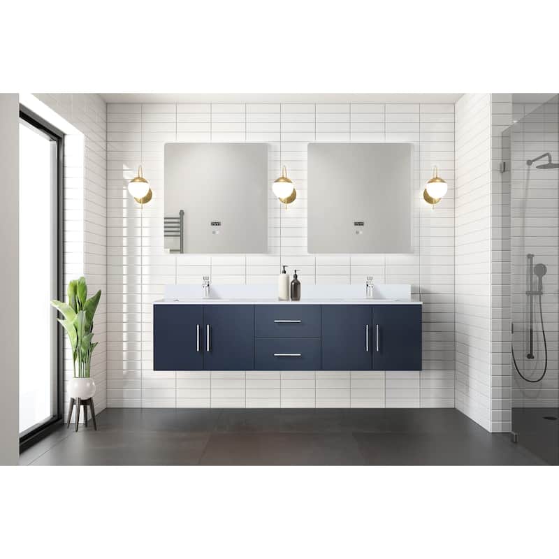 Geneva 72 in. W x 22 in. D Dark Grey Double Bath Vanity, Cultured Marble Top, Faucet Set, and 30 in. LED Mirrors