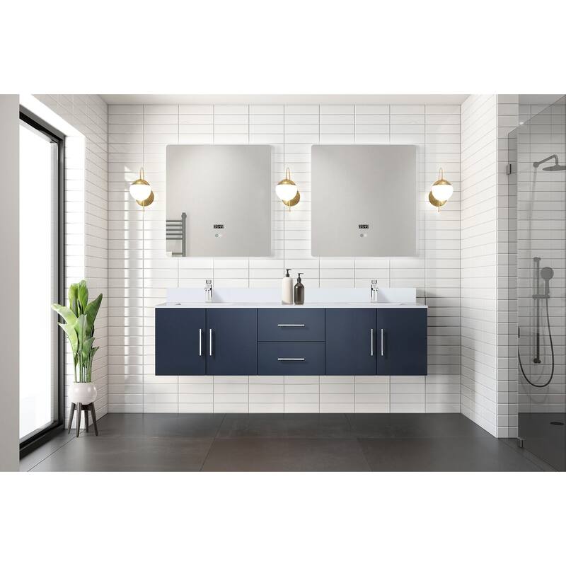 Geneva 72 in. W x 22 in. D Dark Grey Double Bath Vanity, White Quartz Top, Faucet Set, and 30 in. LED Mirrors