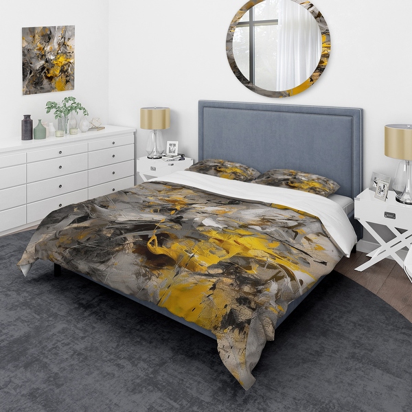 Mustard yellow and grey bedroom sale