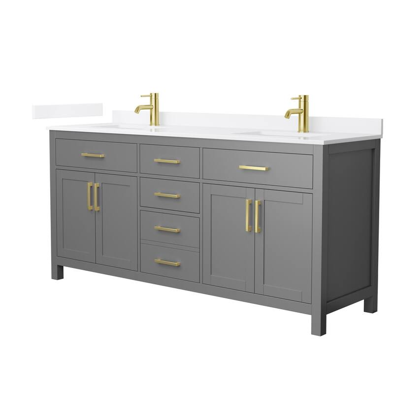 Wyndham Collection WCG2424-72D-QTZ-UNSMXX Beckett 72" Free Standing - Dark Gray / White Quartz Top / Brushed Gold