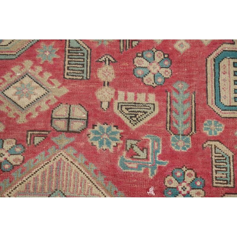 Pink Red Geometric Tabriz Persian Area Rug Hand-Knotted Wool Carpet - 6'6"x 9'10"