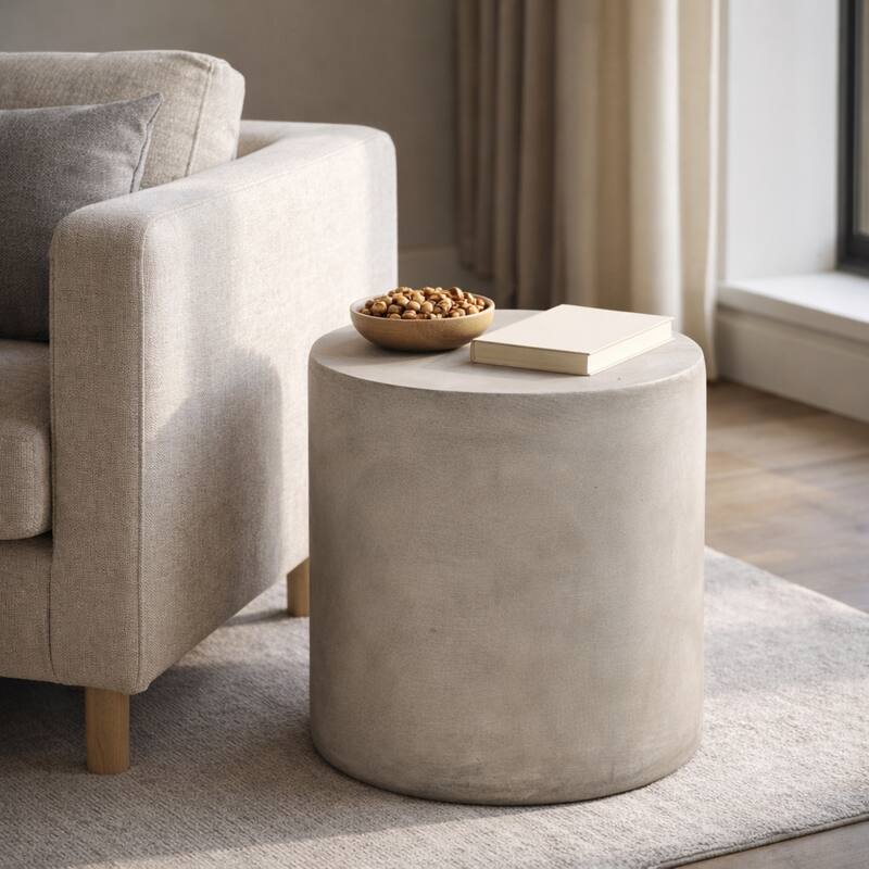 Outdoor LightWeight Concrete Side Table, Light Gray - 18.96