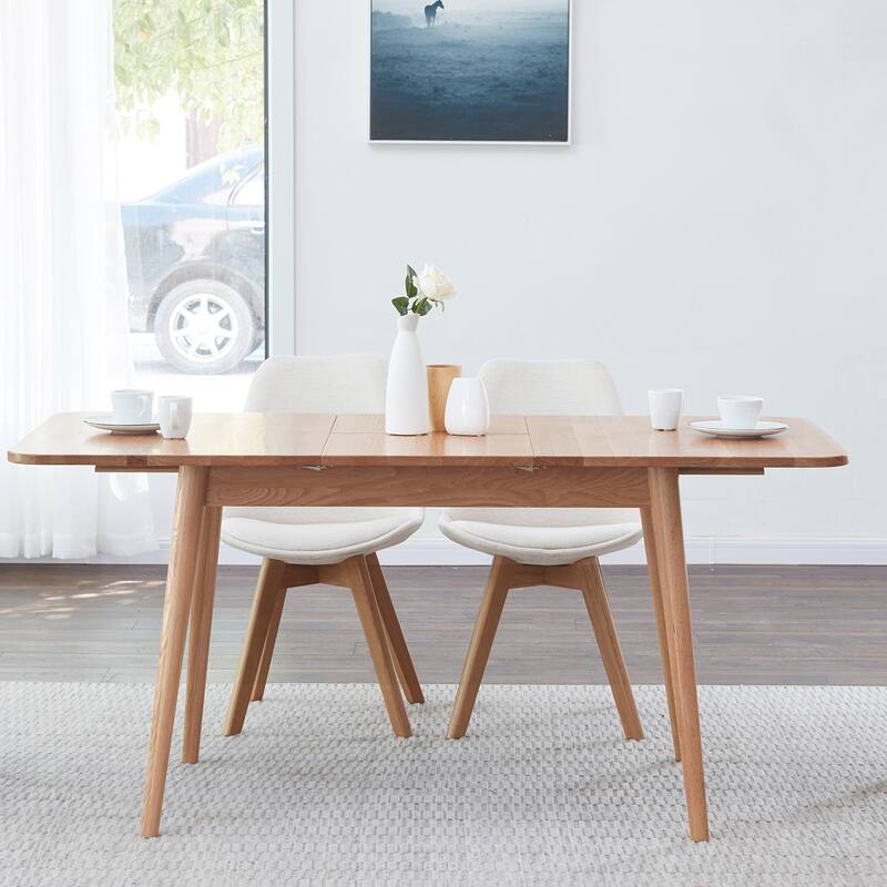 Christopher Knight Home - Harper Solid Oak wood Extendable Dining Table for 6-8 People, Space-Saving Design(Only table)