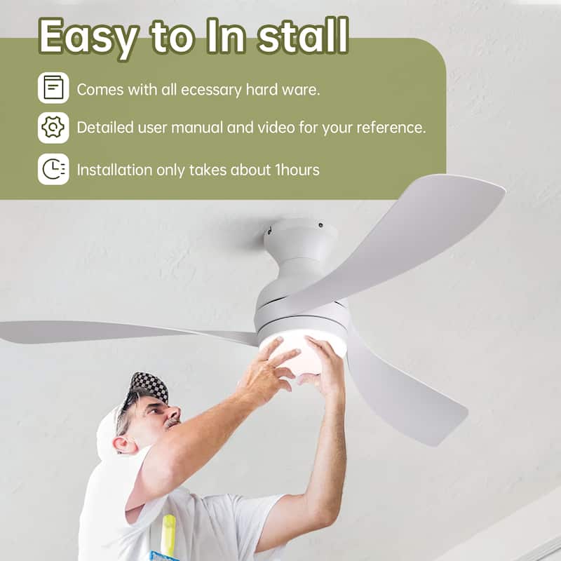 52 Inch Ceiling Fan With Light and Remote Brushed Nickel Low Profile Ceiling Fan 6 Wind Speed - 52in - White